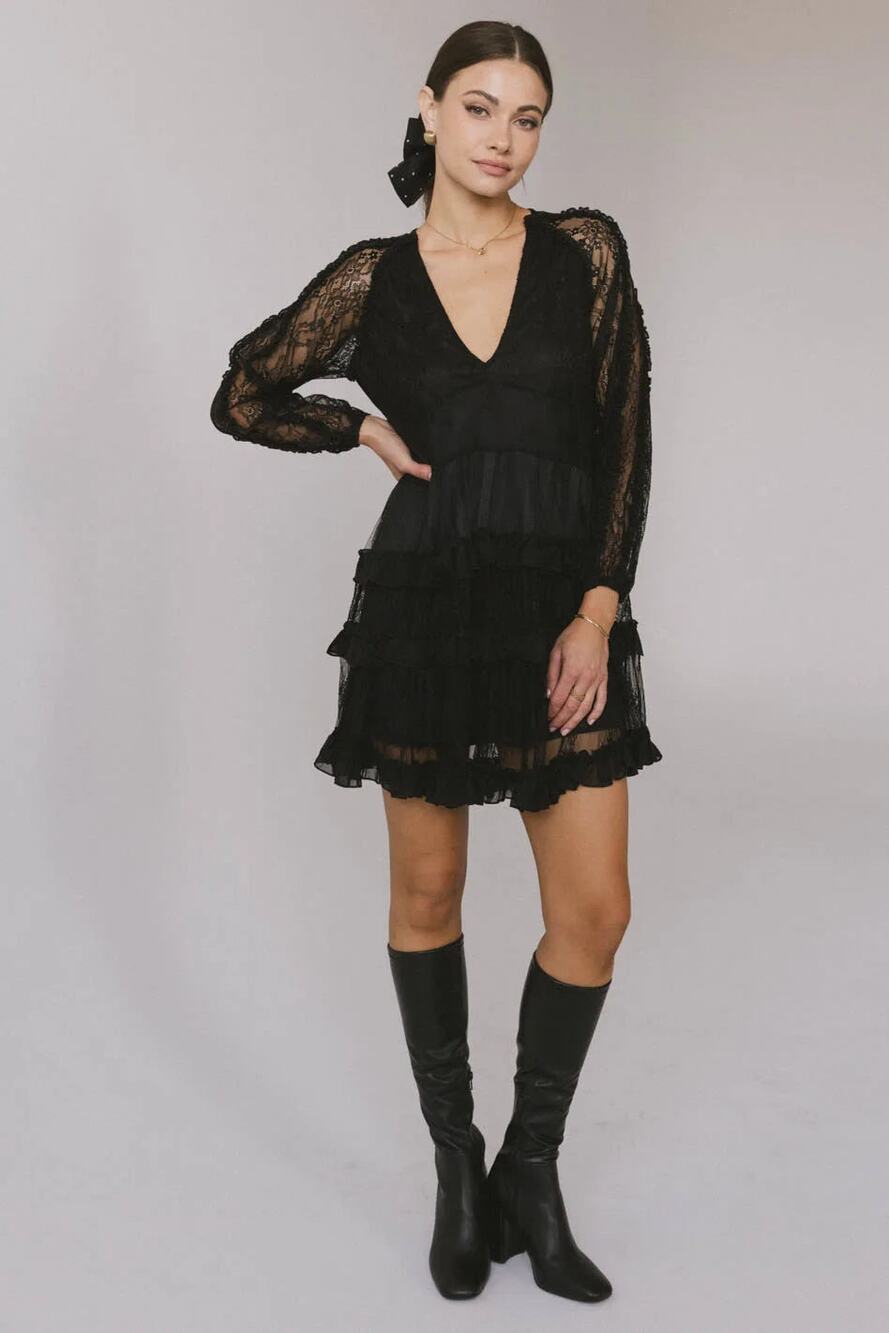BOHME Andee Lace Mini Dress, Black Size XS
